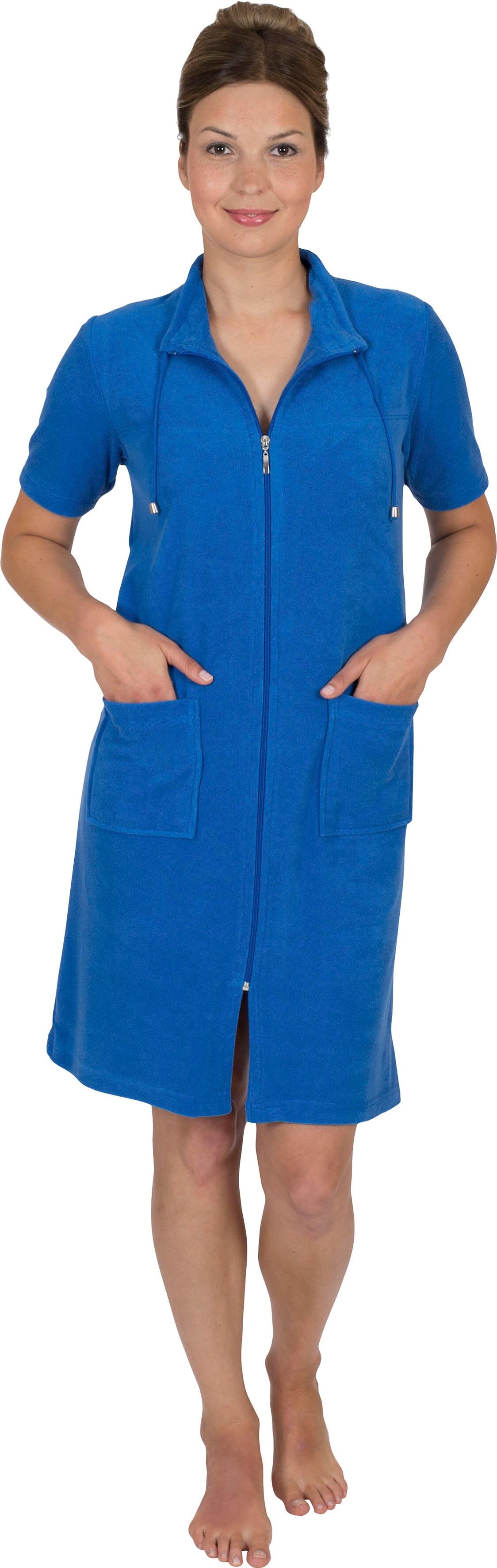 Damenbademantel WEWO FASHION "033" Gr. 36, blau (royalblau), L:100cm, Leichtfrottee, Hausmäntel, Damenbademantel, Kragen mit Kordel royalblau 36/38 L: 100cm