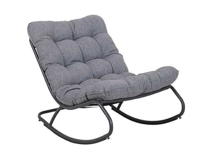 BDW Garten-Schaukelstuhl Vibe, Schwarz/Grau, Stahlgestell mit Kissen, 71x73,5x115,5 cm, Modern, Outdoor Lounge-Sessel, bis 150kg