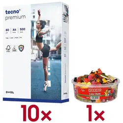 tecno 10x Multifunktionales Druckerpapier »Premium« inkl. Fruchtgummi »Color-Rado« Par weiß