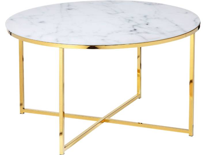 Couchtisch SALESFEVER Caorle Coffeetable im eleganten Stil , weiß (weiß, gold, gold, weiß), B:80cm H:45cm T:80cm, Tische, Couchtisch, Elegantes Design mit Marmoroptik-Tischplatte