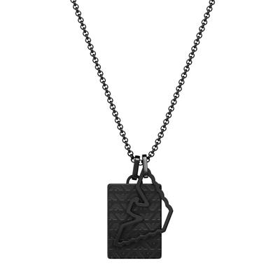 Kette mit Anhänger EMPORIO ARMANI, schwarz, Halsketten, Herren, Edelstahl, L: 59,5