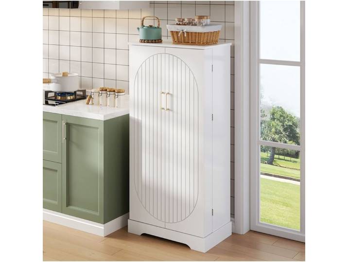 Buffet de cuisine à double porte avec LED et étagères réglables - BEAUNIV - Blanc cuisine salon 60×35×128 cm