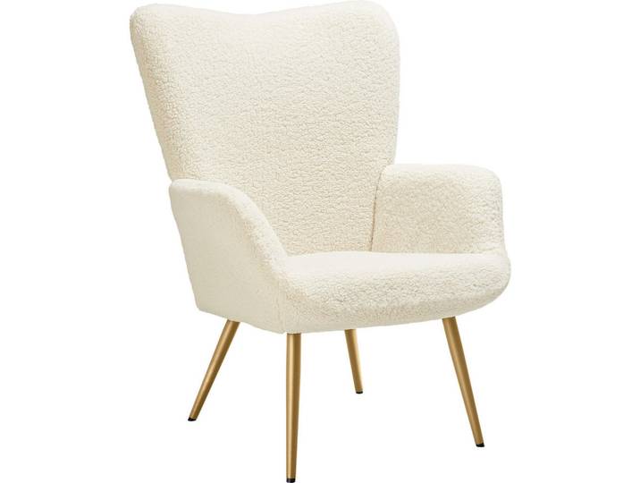 tectake Sessel Hygge, 72 x 76 x 100,5 cm, Bouclé creme/gold, Creme, Goldfarben, Kunststoff, 72x100.5x76 cm, Wohnzimmer, Sessel, Polstersessel