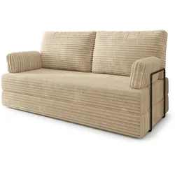BETTSOFA SILAR aus Schaumstoff Kordstoff Creme Schlaffunktion