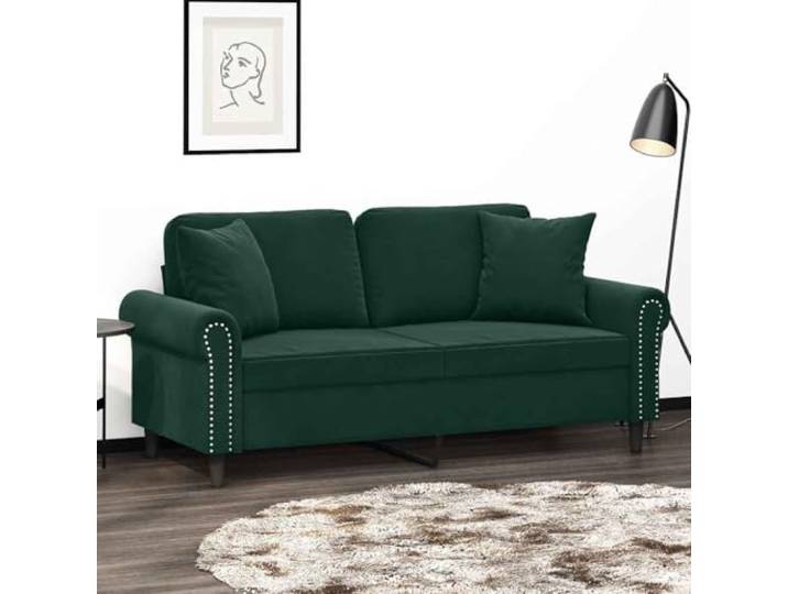 HEFZGDB Modernes 2-Sitzer-Sofa Dunkelgrün 140 cm Samt mit Zierkissen – Robuster Metallrahmen und weiche Polsterung, strapazierfähige Konstruktion und luxuriöses