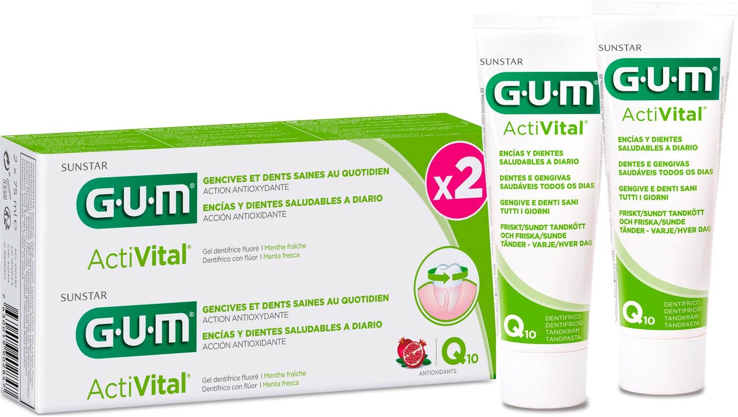 Gum 1ActiVital Gel Dentífrico 2x75 ml