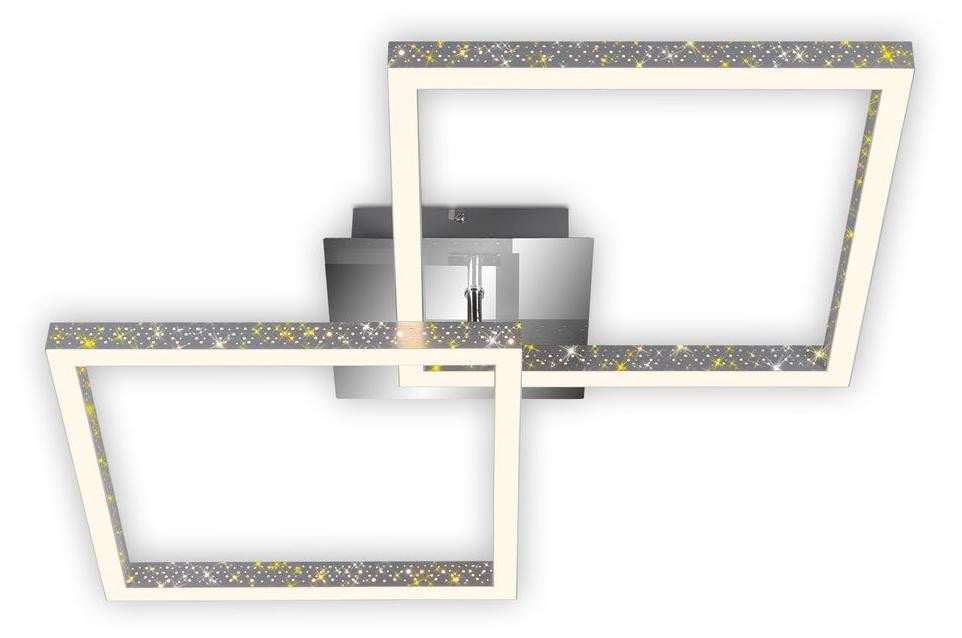 Briloner FRAME LED plafondlamp met sterrenmotief, aluminium-chroom, dimbaar, 9W, warm wit
