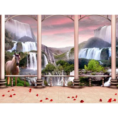 Fototapete PAPERMOON "Fantasiewelt mit Wasserfällen", bunt, B:4m L:2,6m, Vlies, Tapeten