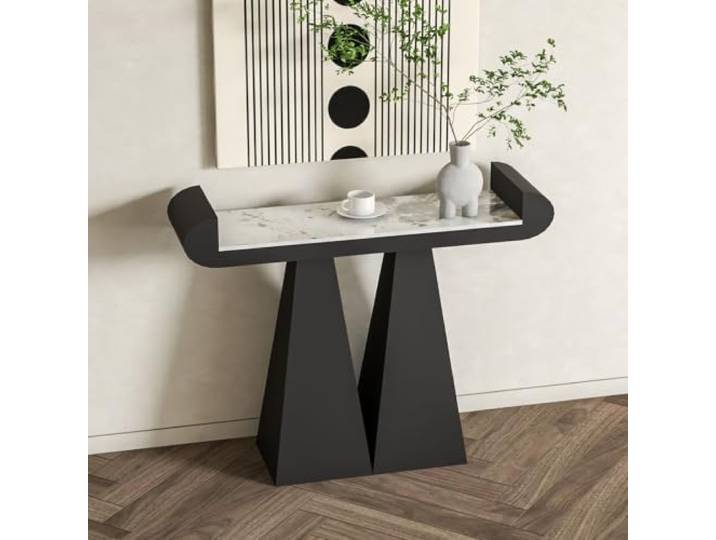 ZCQMSCWW Konsolentisch, schmaler Eingangsbereich-Tisch aus Sinterstein Schmaler Metallfuß, platzsparendes Design, vielseitige Dekoration