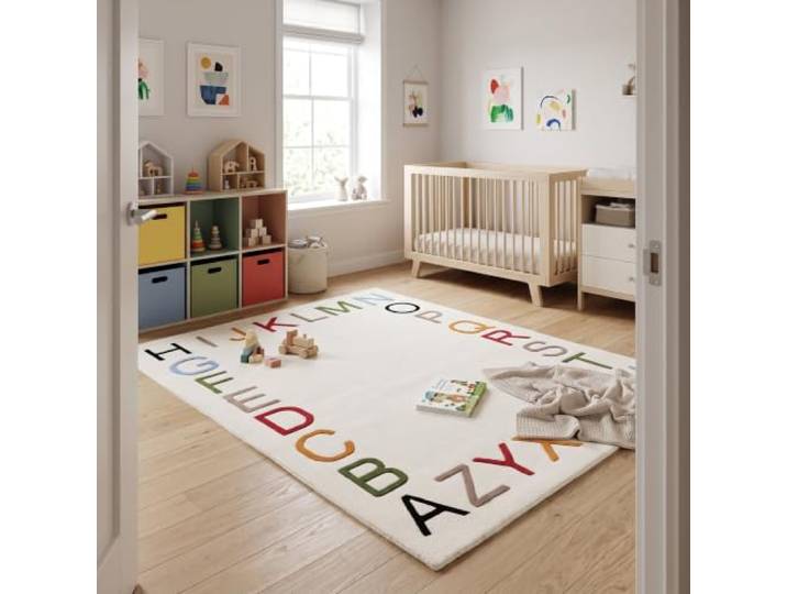Morgenland Kinderteppich Handgetuftet Wolle Viskose Creme 160x230cm 95% Schurwolle, 5% Viskose, Kollektion Kids, Kinderzimmer, Handarbeit, Rechteckig