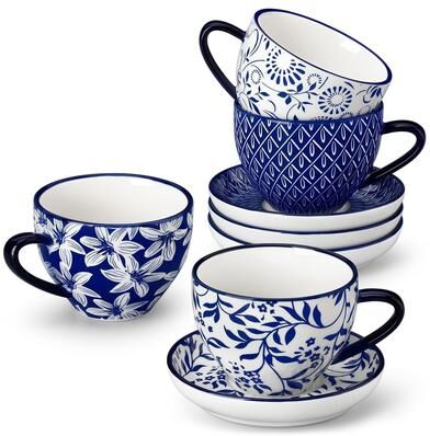 vancasso SELENE Blue Floral Porcelain Coffee Cup, Mug & Bowl Set
