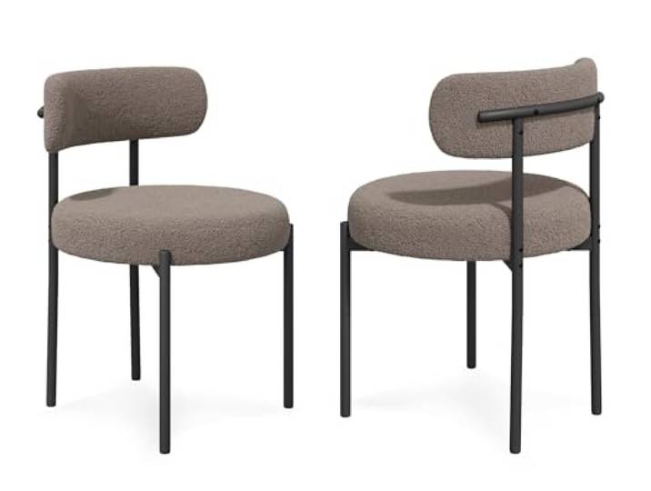 FSDFKPOP Esszimmerstühle, moderner Mid-Century-Stuhl mit runder gepolsterter, gebogener Rückenlehne, Küchen- und Wohnzimmerstühle mit schwarzen Metallbeinen(Camel (Teddy Fleece),2pcs)