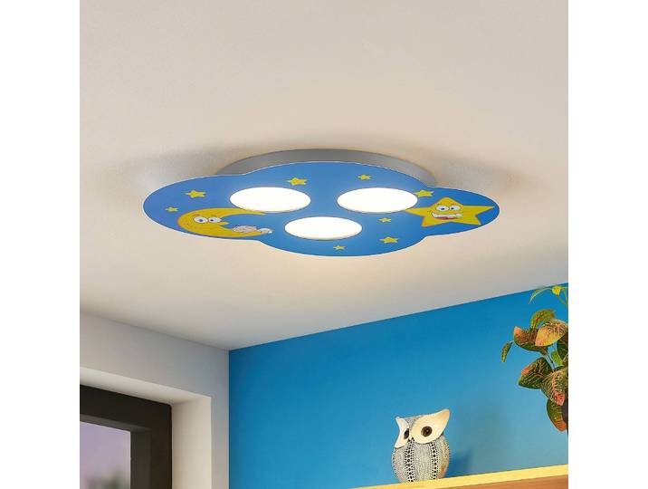 Deckenleuchte Thorke Lindby, dimmbar, blau, für Kinderzimmer, Metall