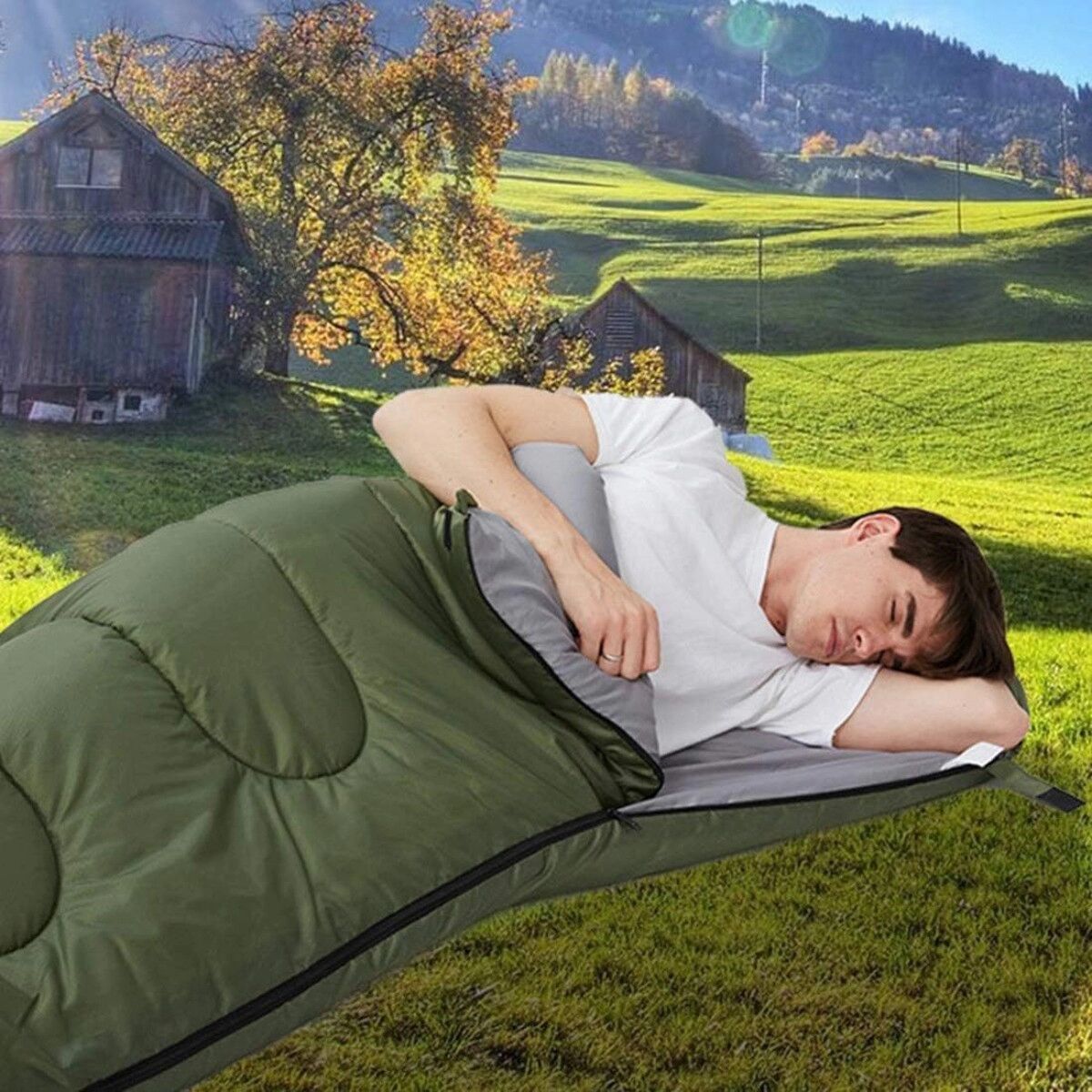 INF 0,7-kg-Erwachsenenschlafsack in Umschlagform aus leichtem Polyester für Camping im Frühling und Sommer Grün