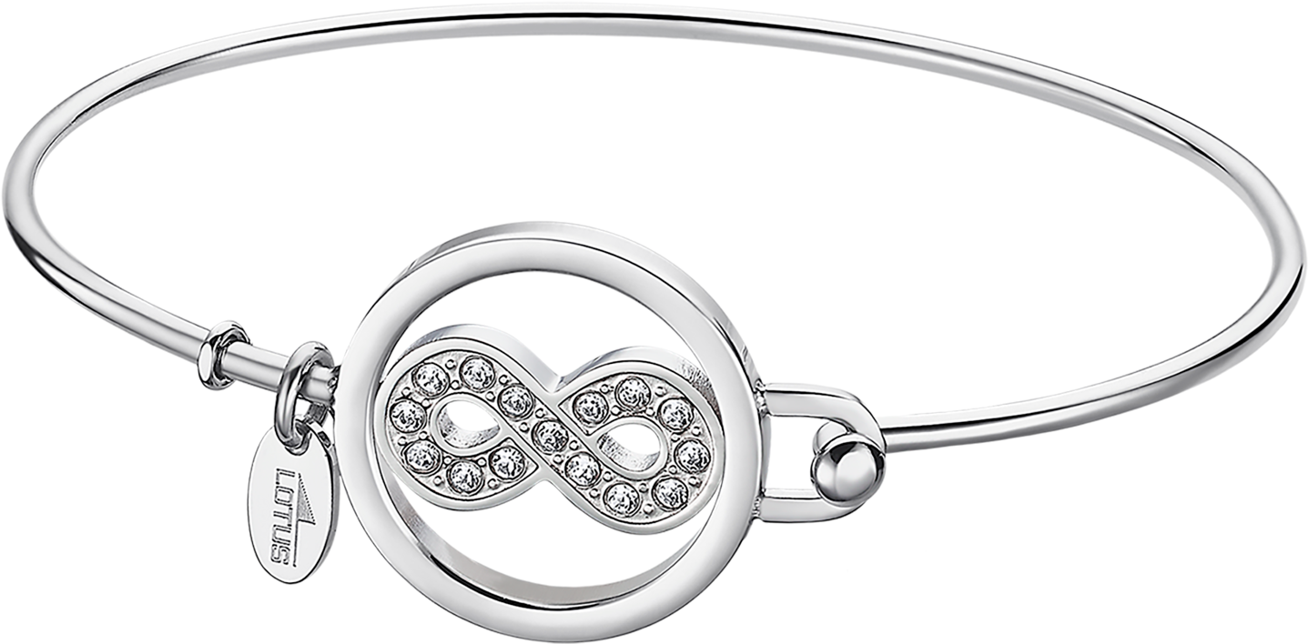 Armreif LOTUS "Essentials - Infinity Unendlichkeitsschleife", silber (edelstahlfarben, kristallweiß, kristallweiß), Armbänder, Damen, Edelstahl, Armreif, mit Glasstein