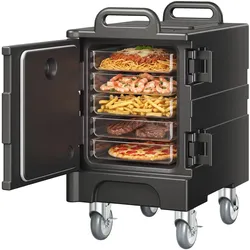 VEVOR Isolierter Speisenbehälterträger Warmhaltebox für Gastronomie 75 L, Speisenbehälter mit Doppelschnallen & Griffen, Speisenbehälterträger Lebensmitteltransportbox für Restaurant Schwarz (ohne Tablett)