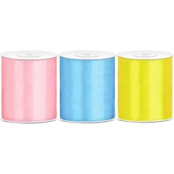 Satin Geschenkband 100mm 3 Farben je 25m lang pastell gelb hellblau rosa Schleifenband Geschenkverpackung Geburtstag Hochzeit Weihnachten 3er Set