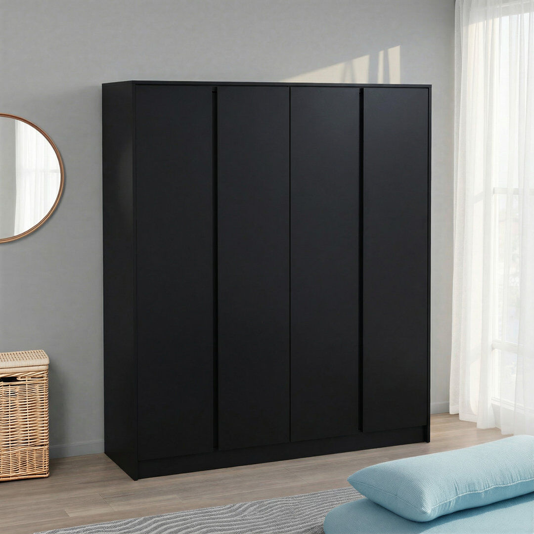 17 Stories 4 Door Wardrobe Black 180cm H X 151cm W X 50cm D