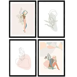 POSTER Set mit 4 Töne und Pastelldecke bildet weibliche Figuren A4 Rahmenlos