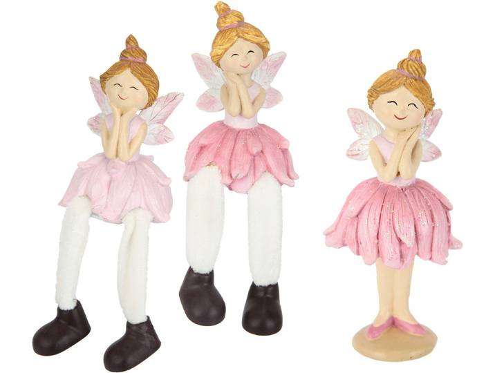 Dekofigur I.GE.A. Elfen , rosa, B:5cm H:11cm, Polyester, Polyresin, Dekofiguren, Dekofigur, 3er Set Kantenhocker