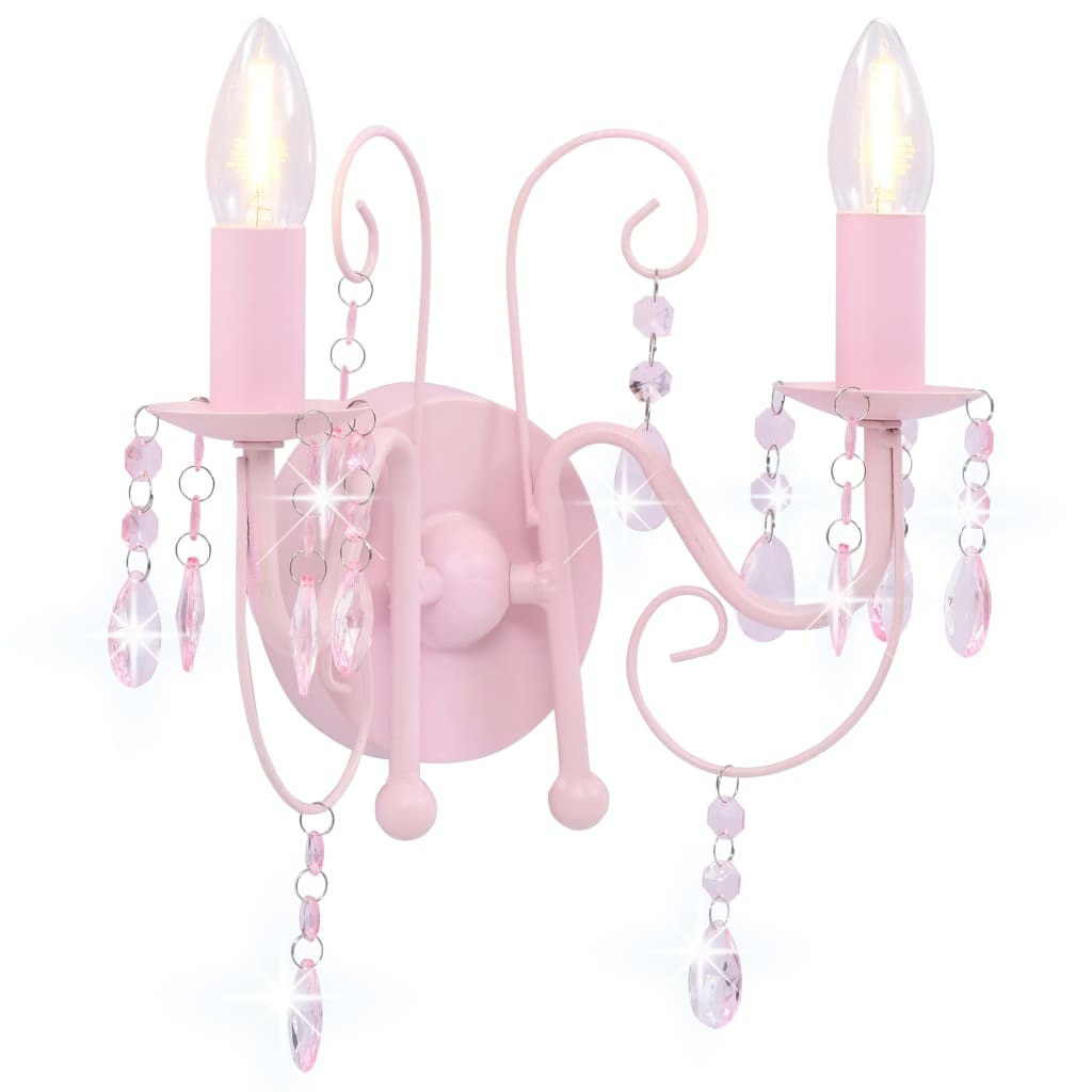 The Living Store Wandlamp Wandleuchte met Perlen, Roze, 2x E14