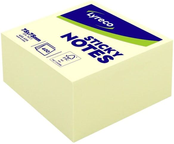 Notes LYRECO kub std 75x75mm gul