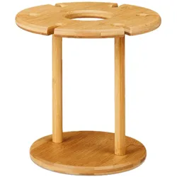 Relaxdays Weinglashalter, Bambus, für 6 Gläser, rund Ø 25cm, Weingeschenk, Bar, Weinbutler mit Weinflaschenhalter, natur