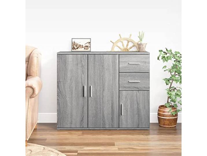 RJPLMFV Anrichte Sonoma, Grau, 91 x 29,5 x 75 cm, Holz, Holz Geräumige Aufbewahrung, Ausstellungsfläche, feuchtigkeitsbeständig, Wandbefestigung inklusive, Montageanleitung