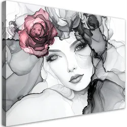 LEINWANDBILD Porträt einer Frau mit Blumen auf dem Kopf 100x70cm