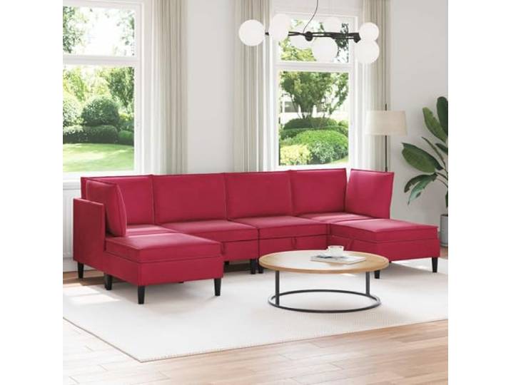 ZXQVLMRS 6-TLG. Wohnzimmergarnitur, Samt-Sofa-Set, Weinrot Elegantes Samt-Design, Ergonomische Polsterung, Kompakter Stauraum