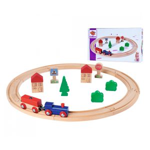 Eichhorn Spielzeugeisenbahn 100006200 Bahn, Kreis, aus Holz, mit Lok und Zubehör, 20 Teile