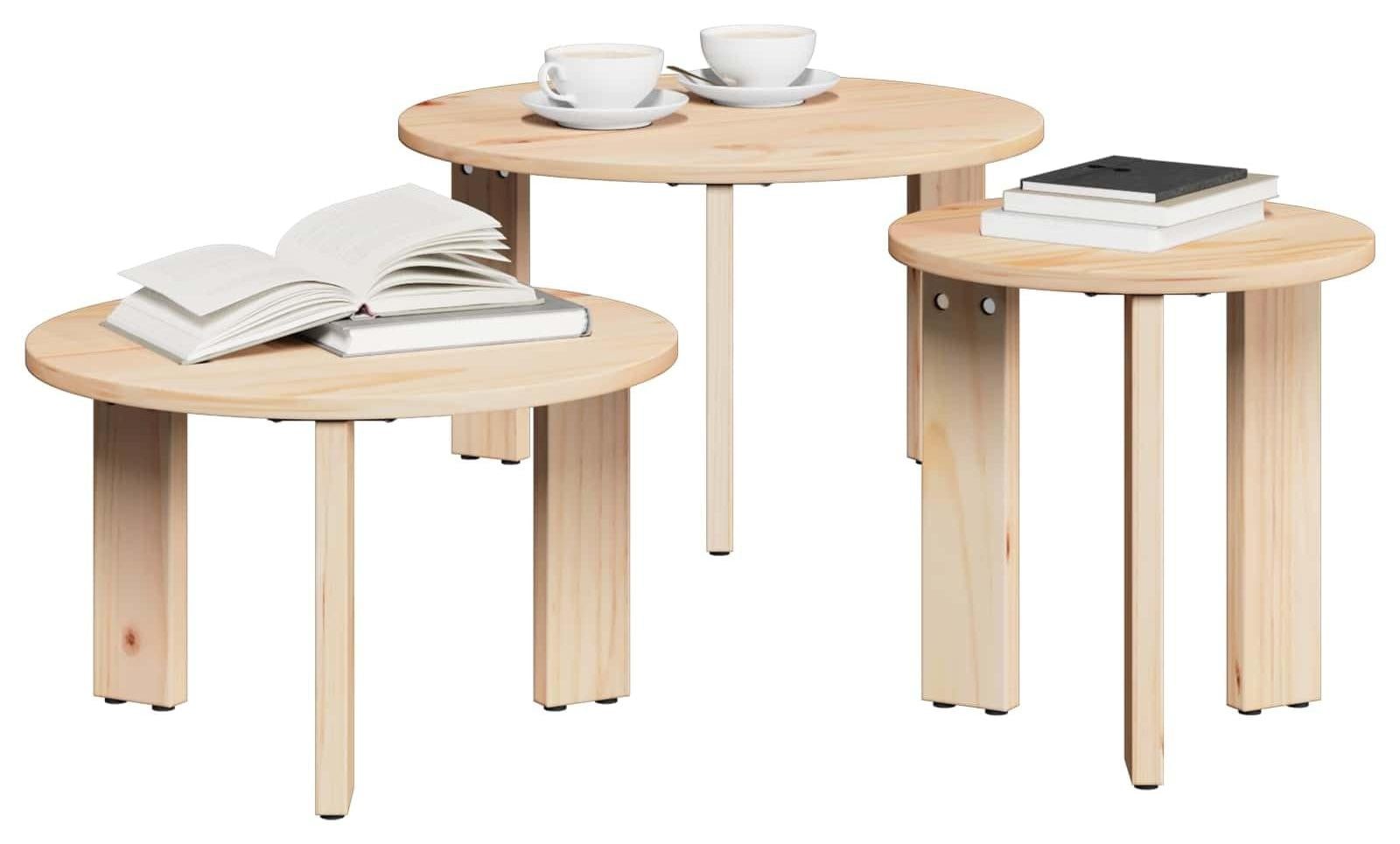Set van 3 Salontafels van Natuurlijk Massief Grenenhout