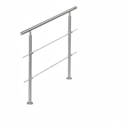 Relaxdays Treppengeländer Edelstahl Set, für Innen und Außen, Handlauf,1,0 m lang, 2 Pfosten, 2 Querstreben, silber