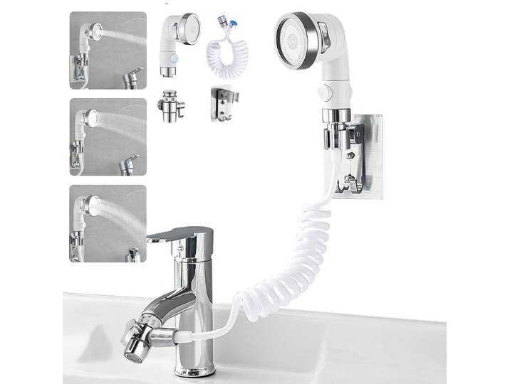 Waschbecken-Duschkopf Handbrause-Set mit Schlauch und Halter Weiß