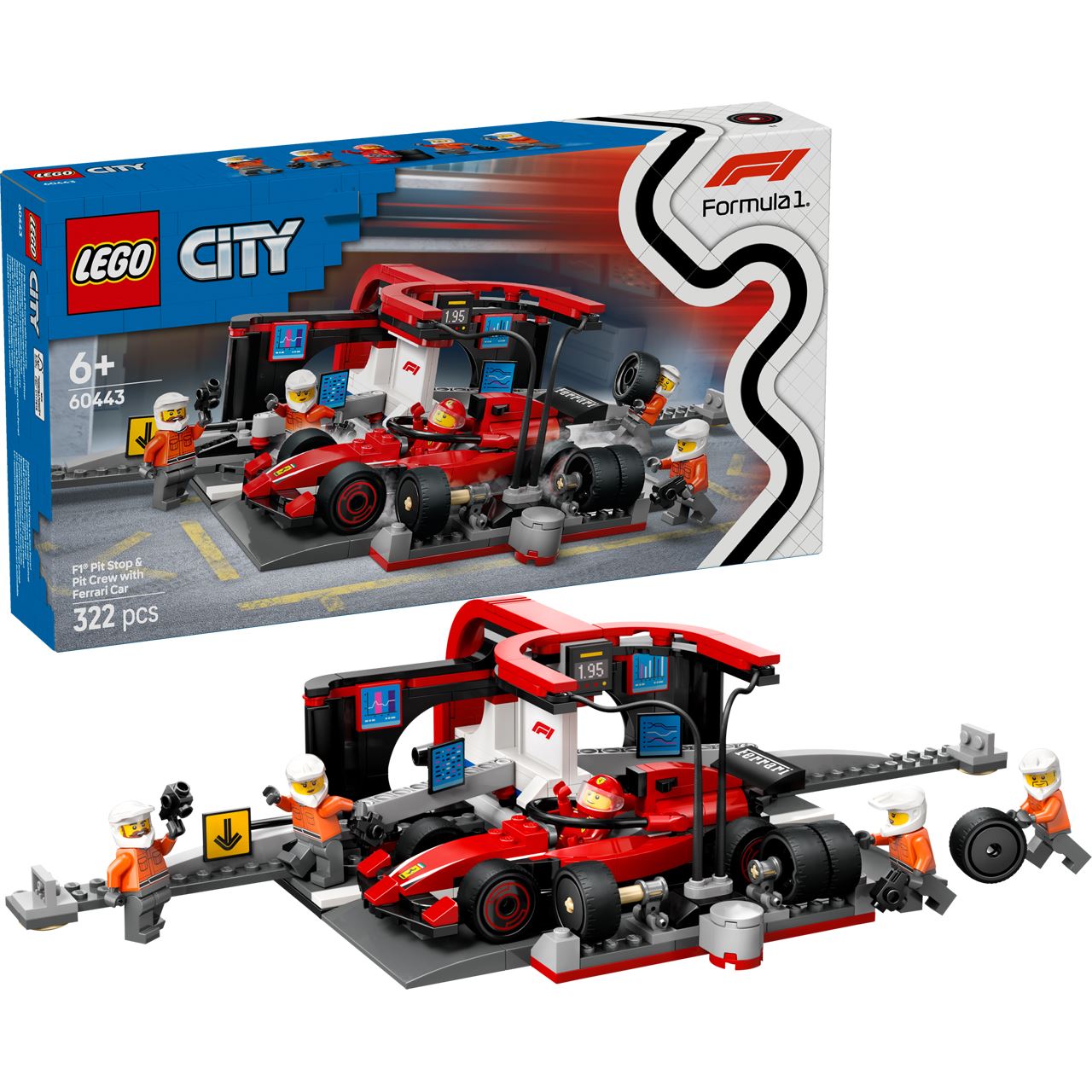 LEGO City 60443 F1 Boxenstopp mit Boxencrew und Ferrari Flitzer Bauset