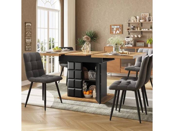 Table à manger pliable 110-140*80*75 cm convient pour 4 à 6 personnes convient pour les cuisines et les salons - Noir