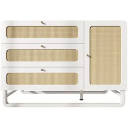 KOMMODE 120 cm in Weiß & Rattan-Optik Sideboard mit 3 Schubladen