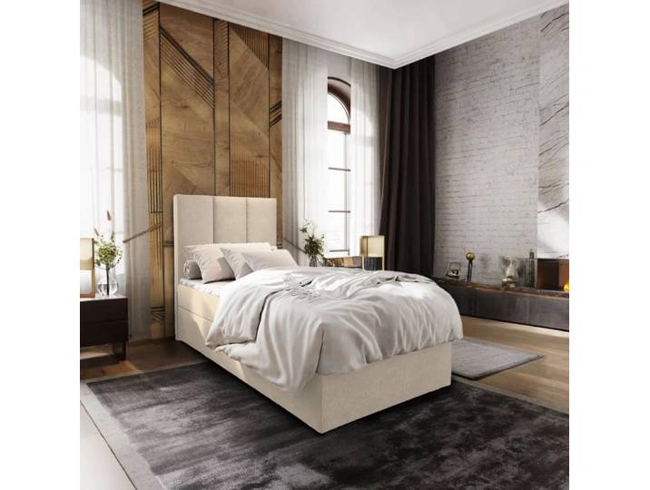 Gepolstertes Boxspringbett MERALIS 100x200 cm beige Matratze: Bonell-Federkernmatratze