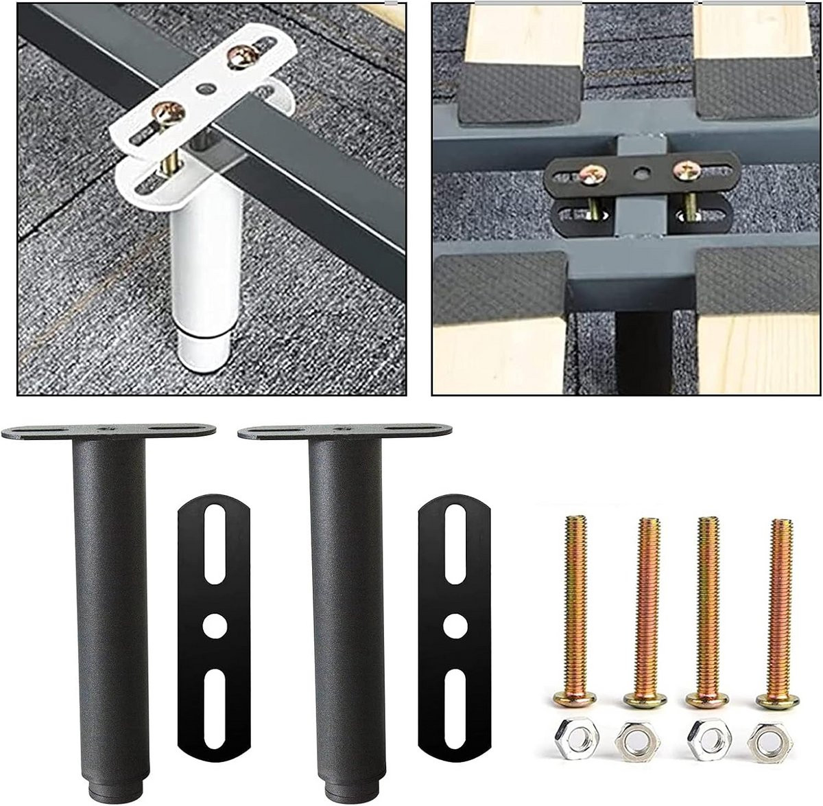 Verstelbare steunpoten voor meubels en bedframes - Zwart metaal (2 stuks)