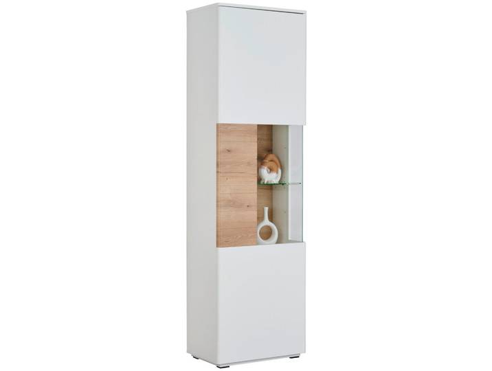 Stylife Vitrine, Weiß, Eiche, Kunststoff, 5 Fächer, kaltweiß, 60x200x38 cm, Beimöbel erhältlich, stehend, Beleuchtung, Wohnzimmer, Wohnwände, Vitrinenschränke
