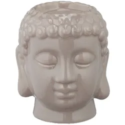 Relaxdays Buddha Teelichthalter, Keramik, Buddha-Kopf für Teelicht, Zen-Deko für Wohnzimmer & Bad, Feng Shui Deko, grau
