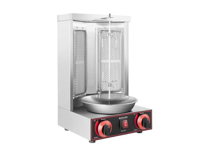 PBTERDTF Dönergrill vertikaler Gas Kebab Machine 3kw Dönergrill für Zuhause Drehspieß Grill Tischgrill mit 2 Brennern Einstellbare Feuerkraft bis Gewichtskapazität 8kg für Huhn Schwein und Rind