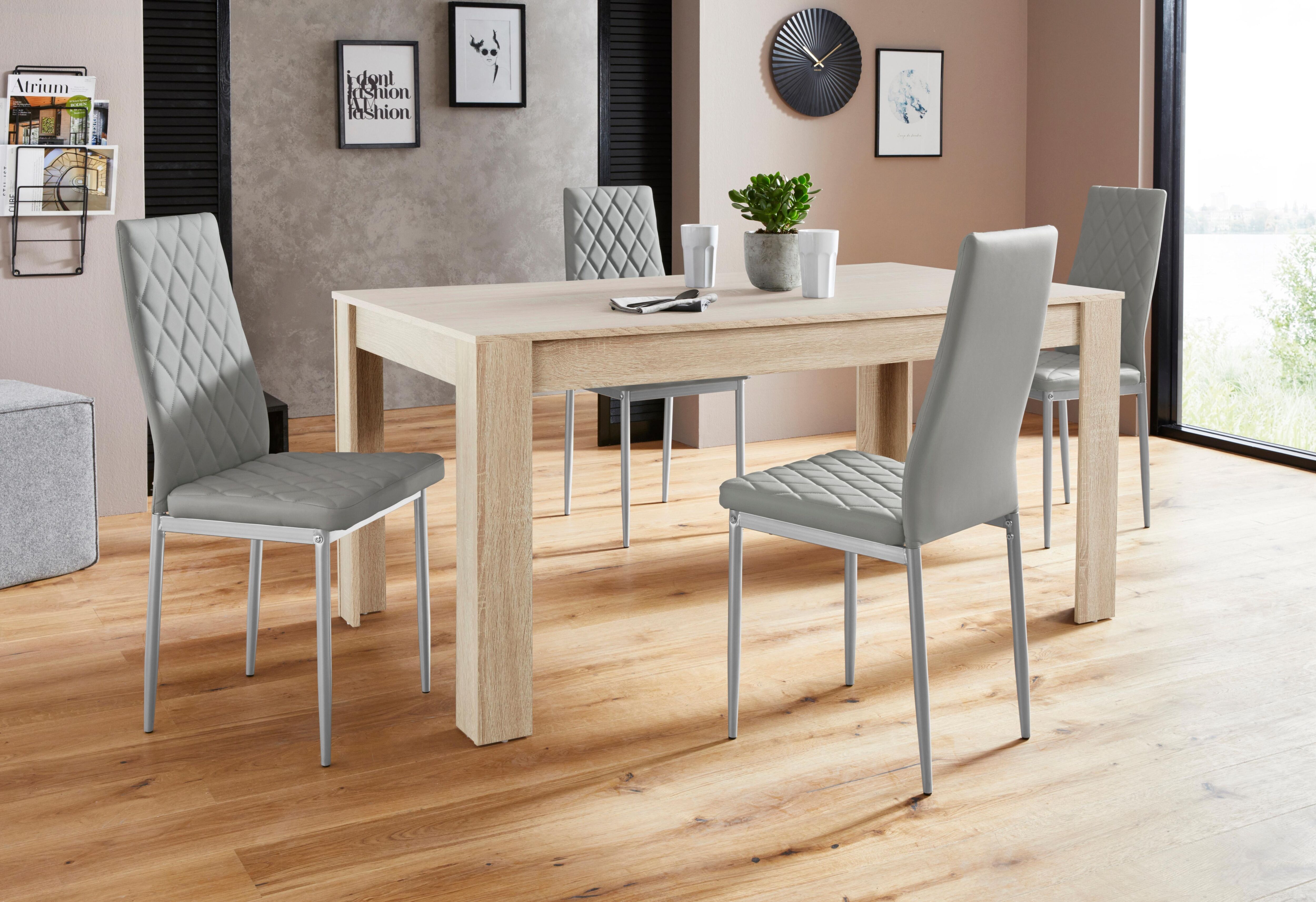 Essgruppe GOODPRODUCT "Lynn160/Brooke", grau (eichefarben, grau), Sitzmöbel-Sets, Essgruppe, Tisch mit 4 Stühlen eichefarben, grau Einheitsgröße