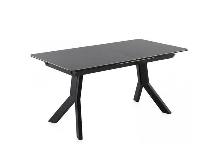 Table extensible - JUANIO - JUANIO - Plateau céramique effet marbre - Pieds métal noir - Extensible 160-210 cm