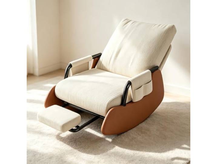 LCNDKF Schaukelsessel Modern mit Ausziehbarer Fußstütze Ergonomischer Schaukelstuhl mit ausziehbarer Fußstütze und Seitentasche für tägliche Entspannung.