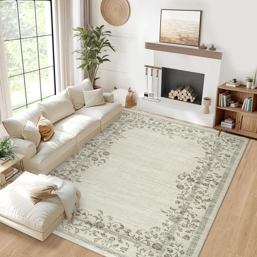 Lily Manor Floral Area Rug Beige Rectangle 160 x 230 cm