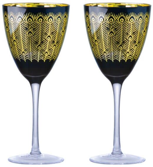 Artland Set of 2 Midnight Peacock Wine Glasses