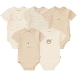 Bornino Lieblinge 5er-Pack Wickelbodys kurzarm Ringel Bär, beige, 50