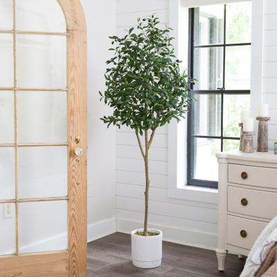 Nearly Natural 6' Artificial Olive Tree with White Decorative Planter