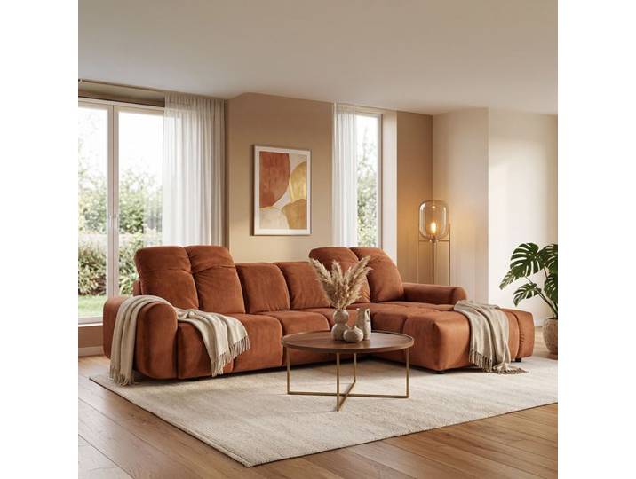 Canapé convertible angle droit Anacapri en velours Terracota - 3 places